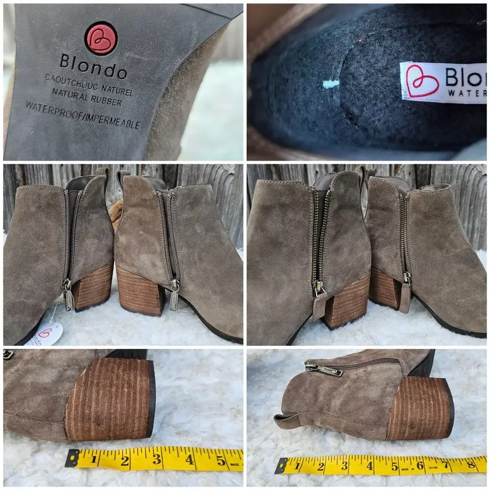 Suede Ankle Boot Tan Leather Blondo Waterproof Siena Bootie Size 8.5 Zip Heeled - Picture 8 of 13